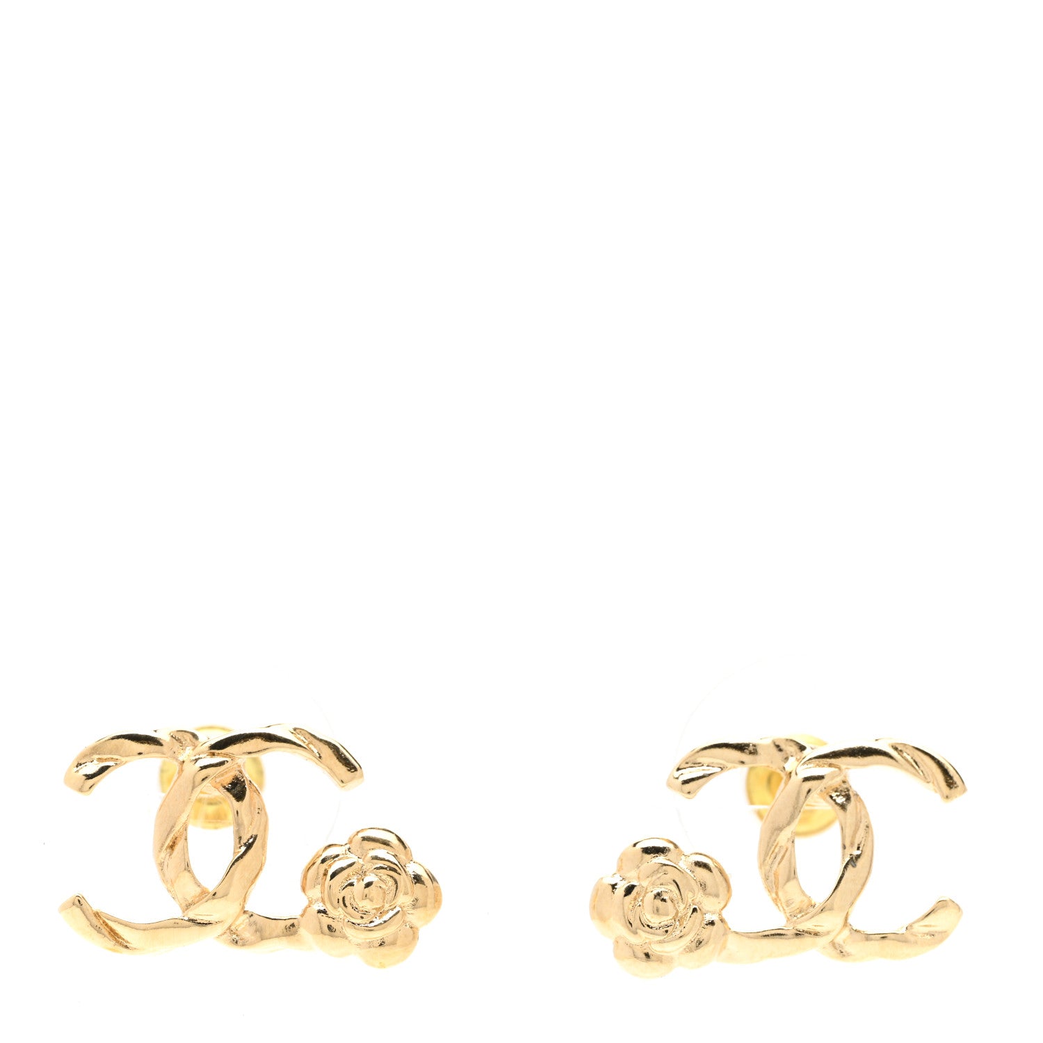 Chanel Metal Camellia CC Earrings Gold 1 of 5