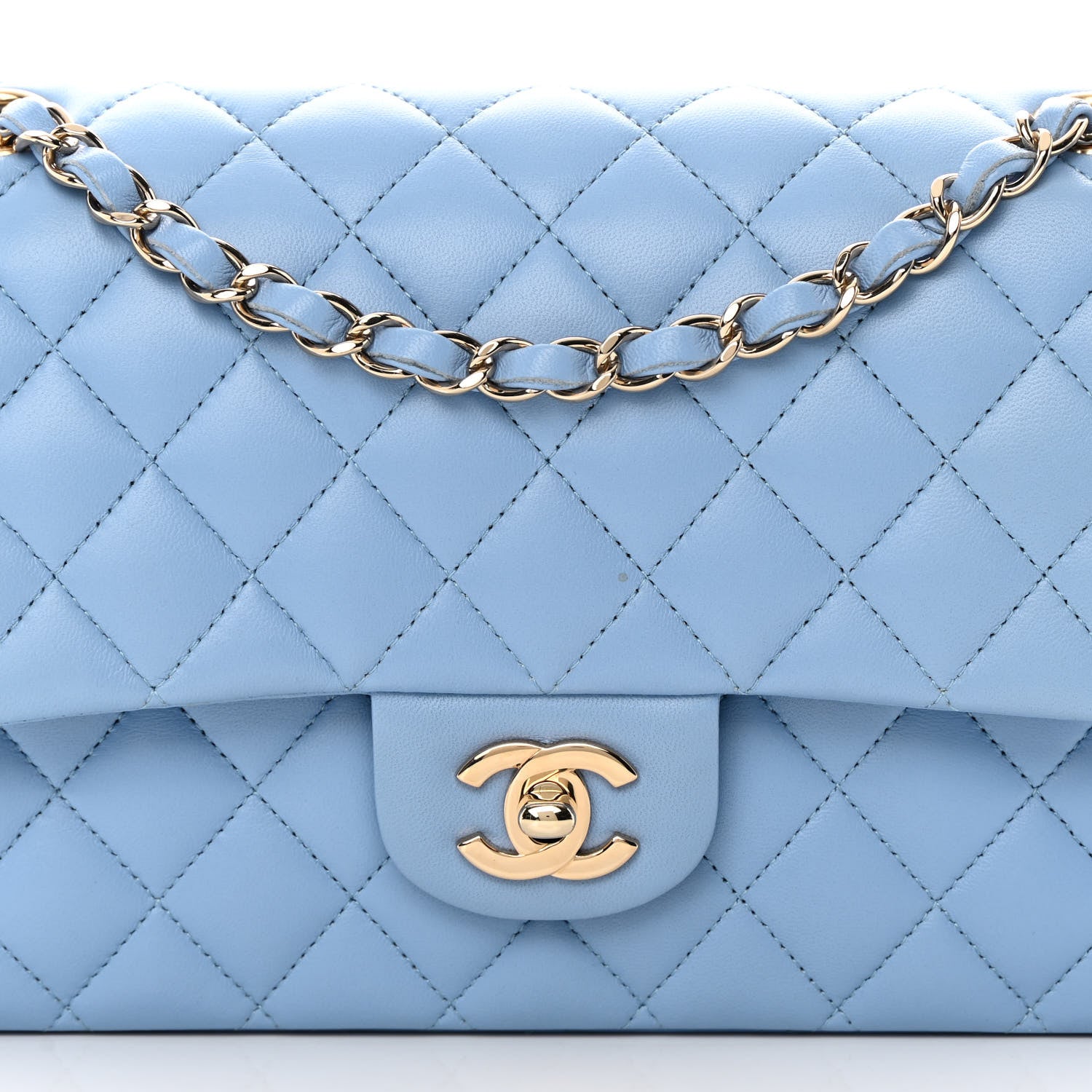Chanel Lambskin Quilted Medium Double Flap Light Blue 8 of 14
