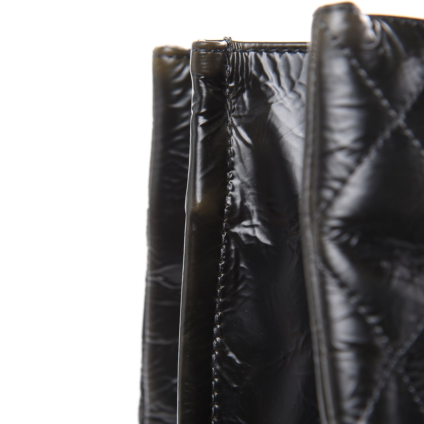 Aged Glazed Nylon Quilted Shopping Tote Dark Grey