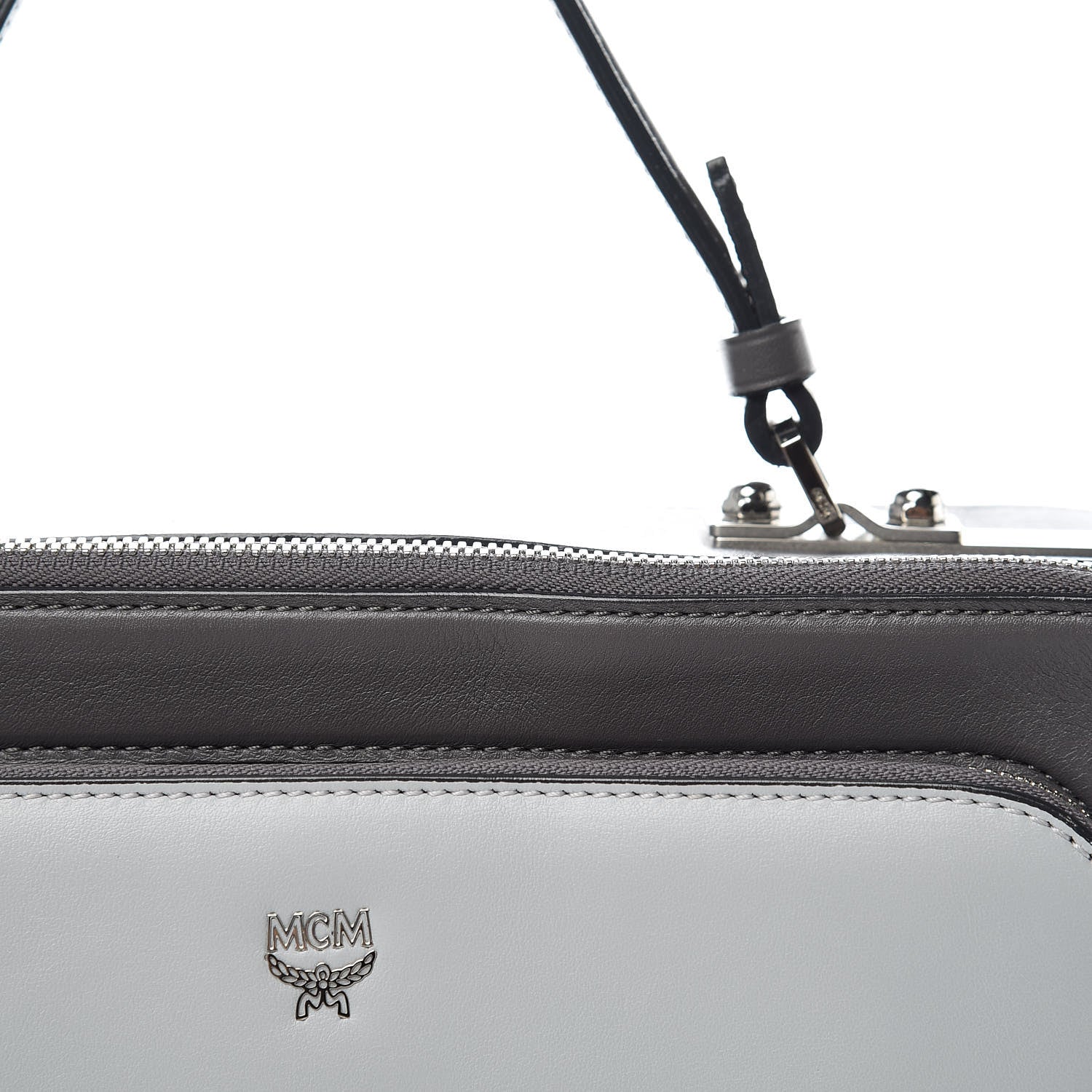 MCM Calfskin Top Handle Bag Mono Grey 8 of 10