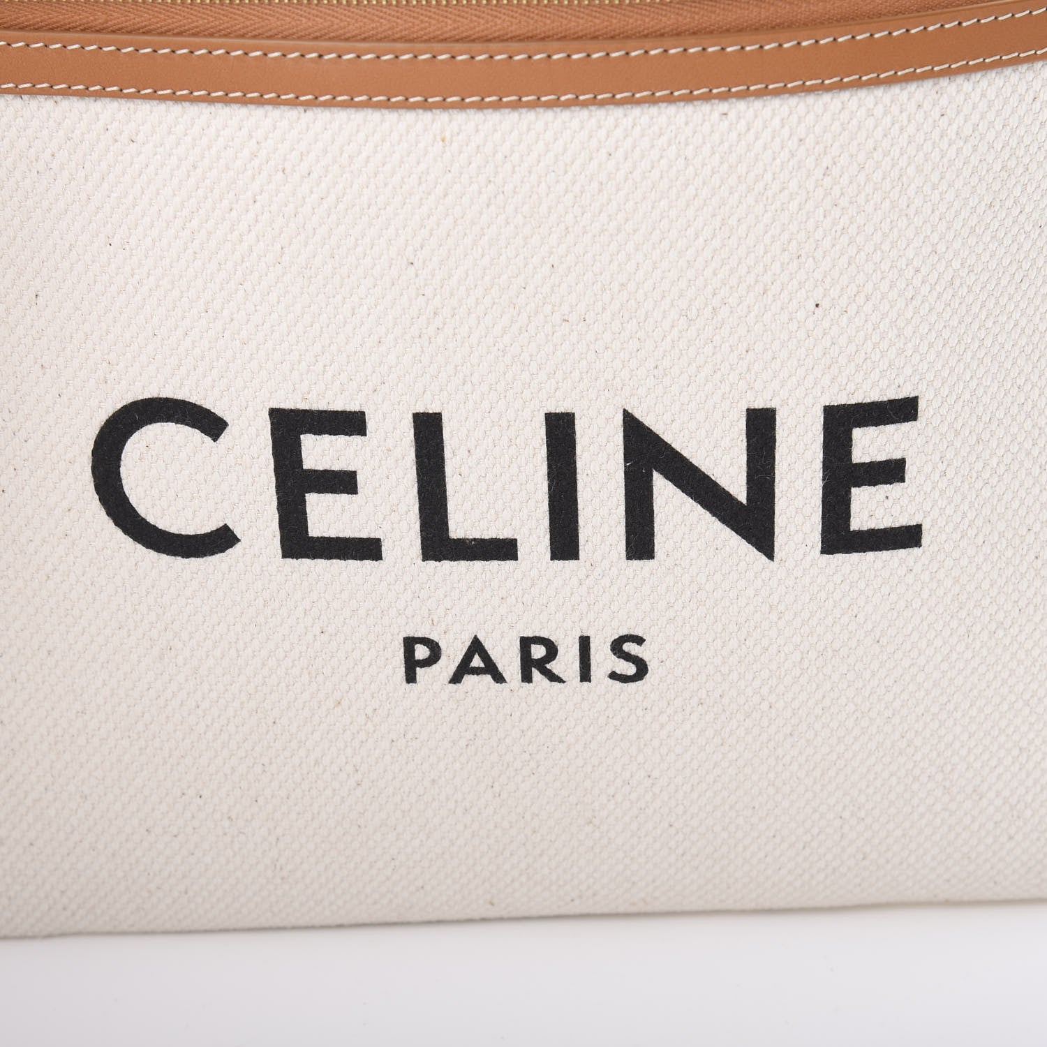 Celine Cotton Canvas Calfskin Logo Large Pouch Natural 6 of 7