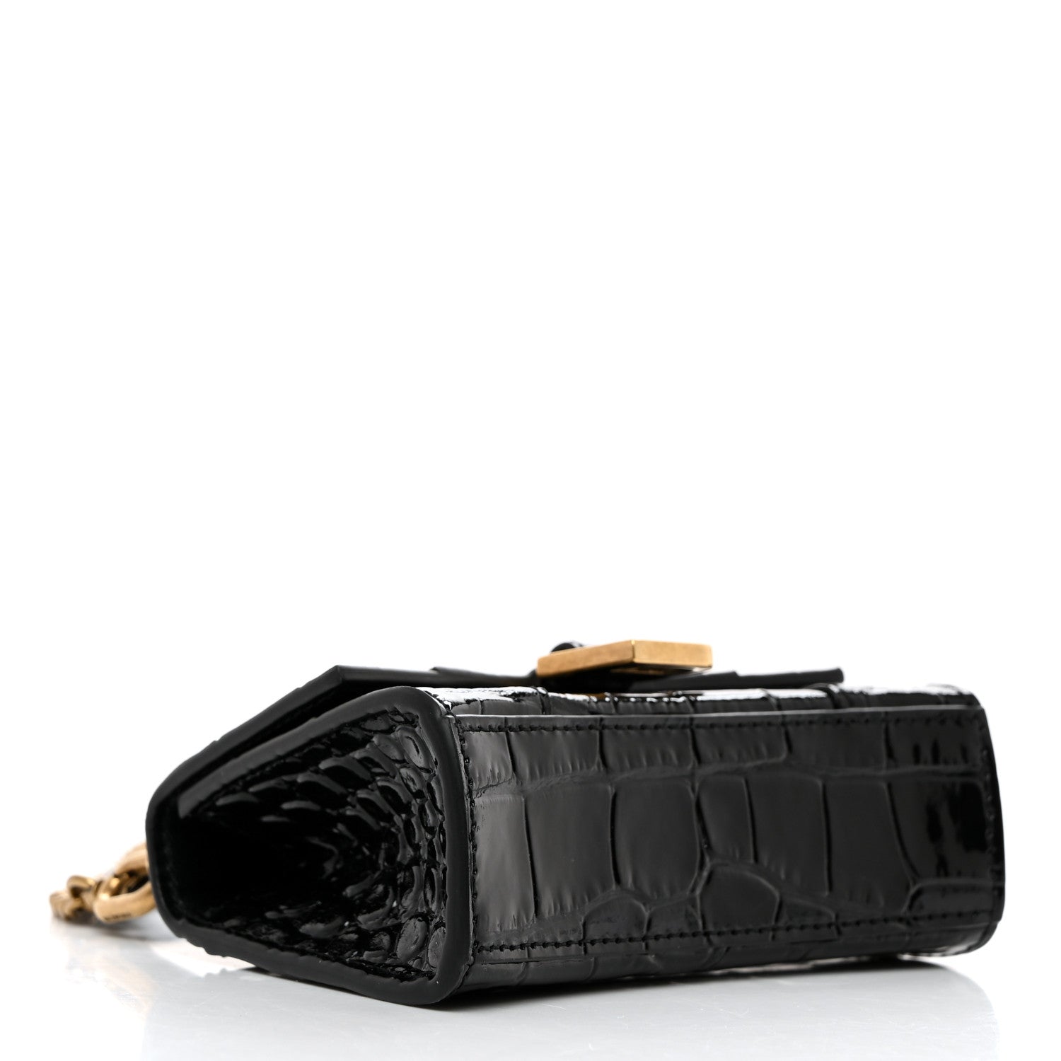 Balenciaga Shiny Calfskin Crocodile Embossed Hourglass Top Handle Bag Mini with Chain Black 4 of 10