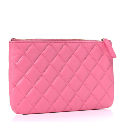 Chanel Lambskin Quilted Zipped Pouch Pink Yellow 2 of 4