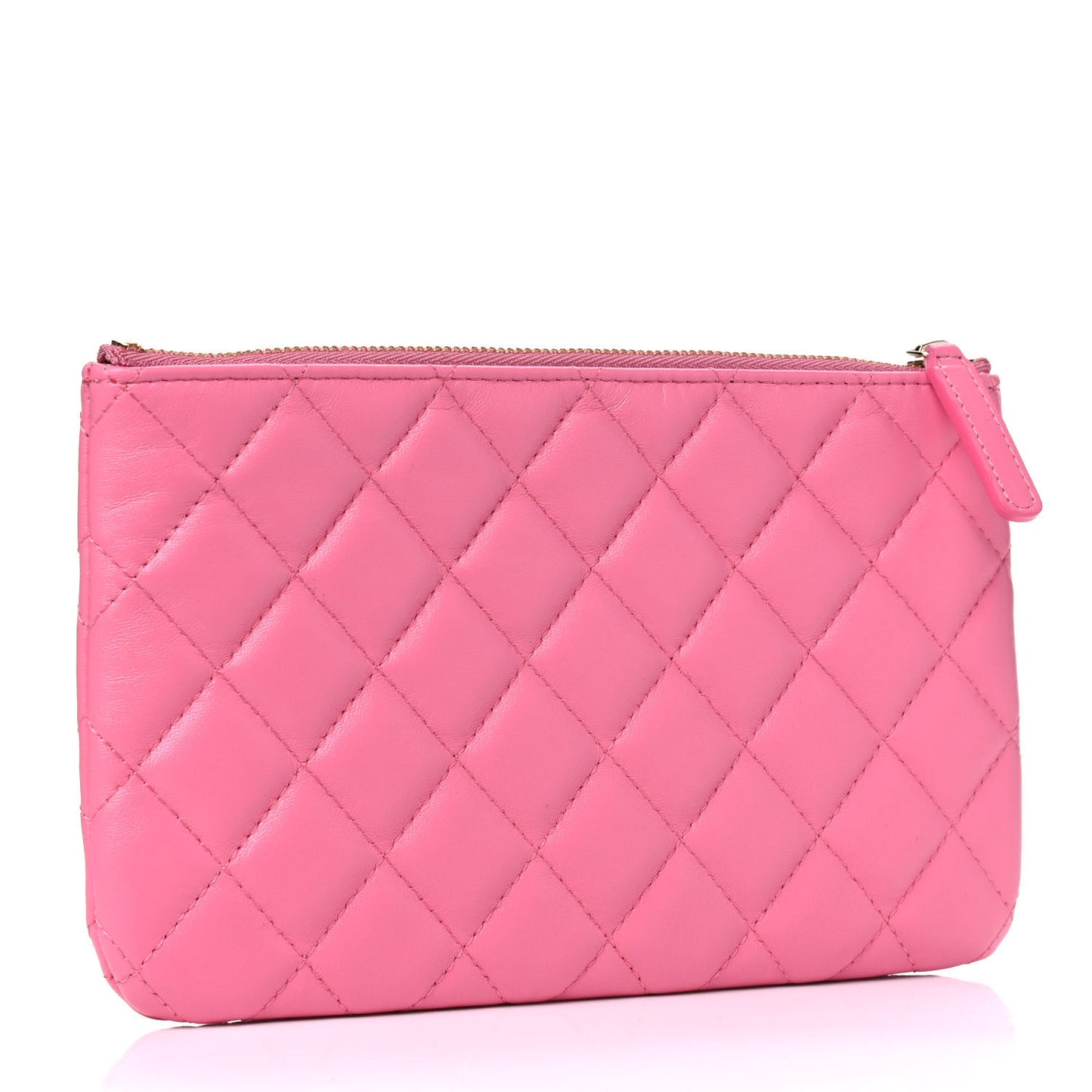 Lambskin Quilted Zipped Pouch Pink Yellow