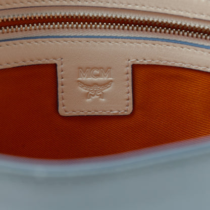 MCM Calfskin Contrast Logo Large Zip Pouch Stone Wash 6 of 12