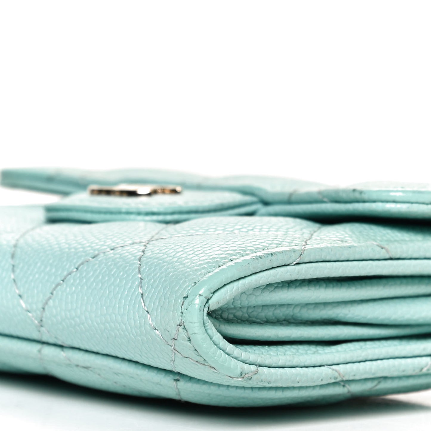 Caviar Quilted Flap Card Holder Wallet Light Blue