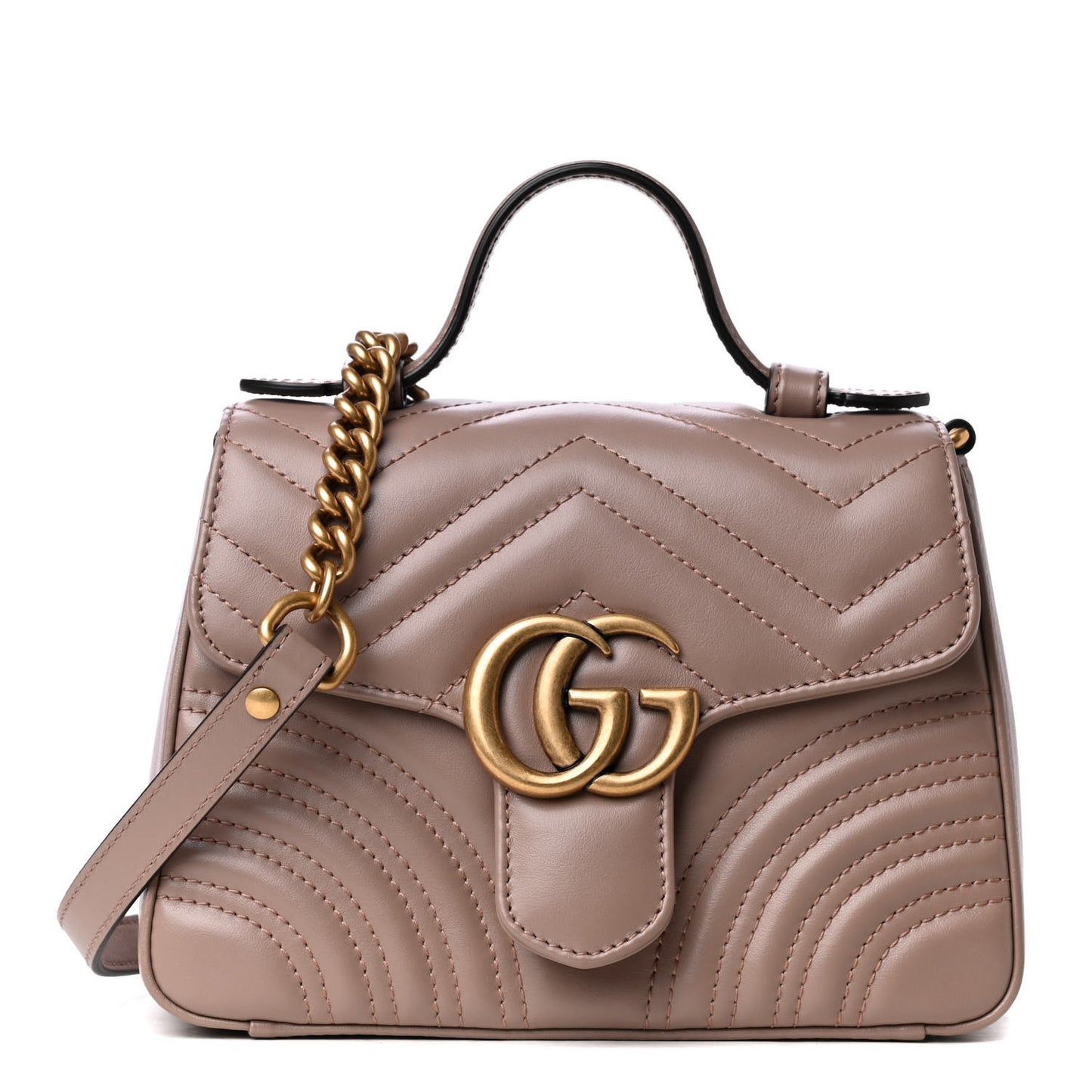 Calfskin Matelasse Mini GG Marmont Top Handle Shoulder Bag Porcelain Rose