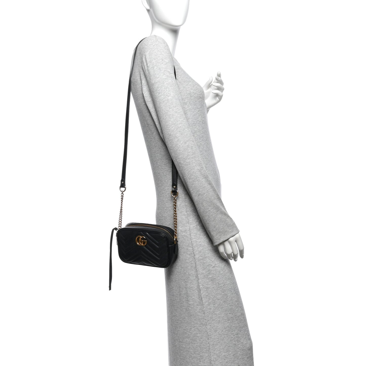 Calfskin Matelasse Mini GG Marmont Chain Shoulder Bag Black