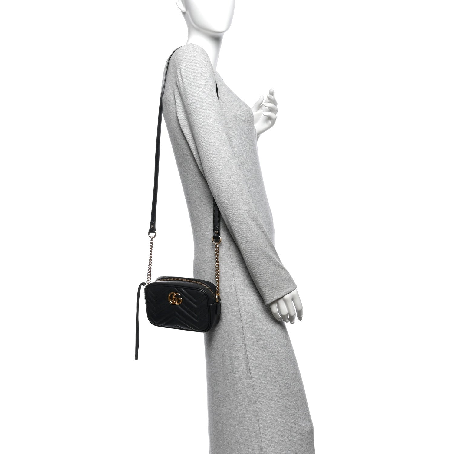 Gucci Calfskin Matelasse Mini GG Marmont Chain Shoulder Bag Black 2 of 10