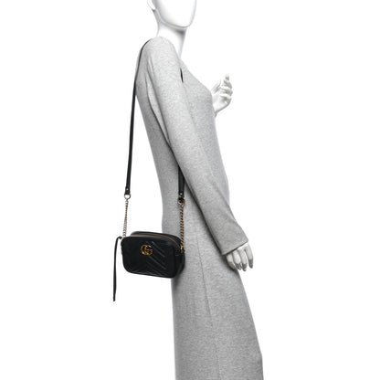 Gucci Calfskin Matelasse Mini GG Marmont Chain Shoulder Bag Black 2 of 10