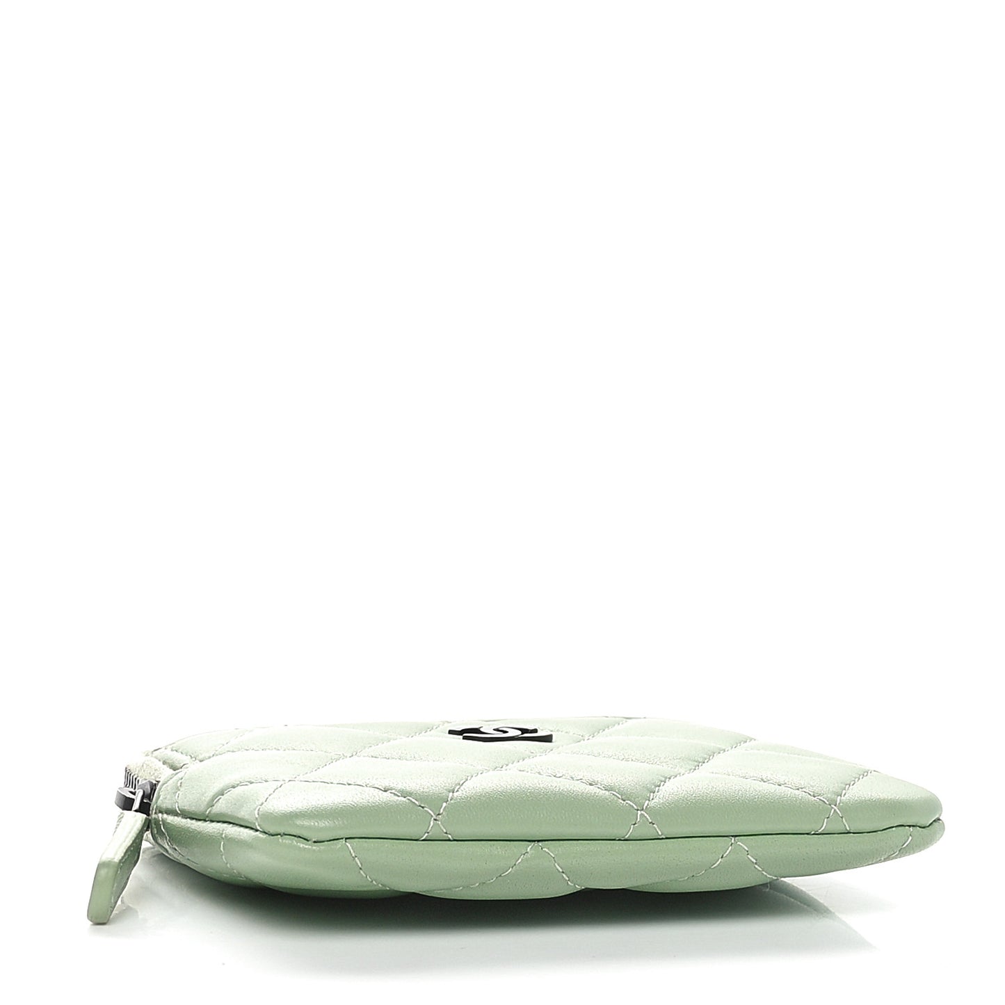 Lambskin Quilted Zip Card Holder Wallet  Green