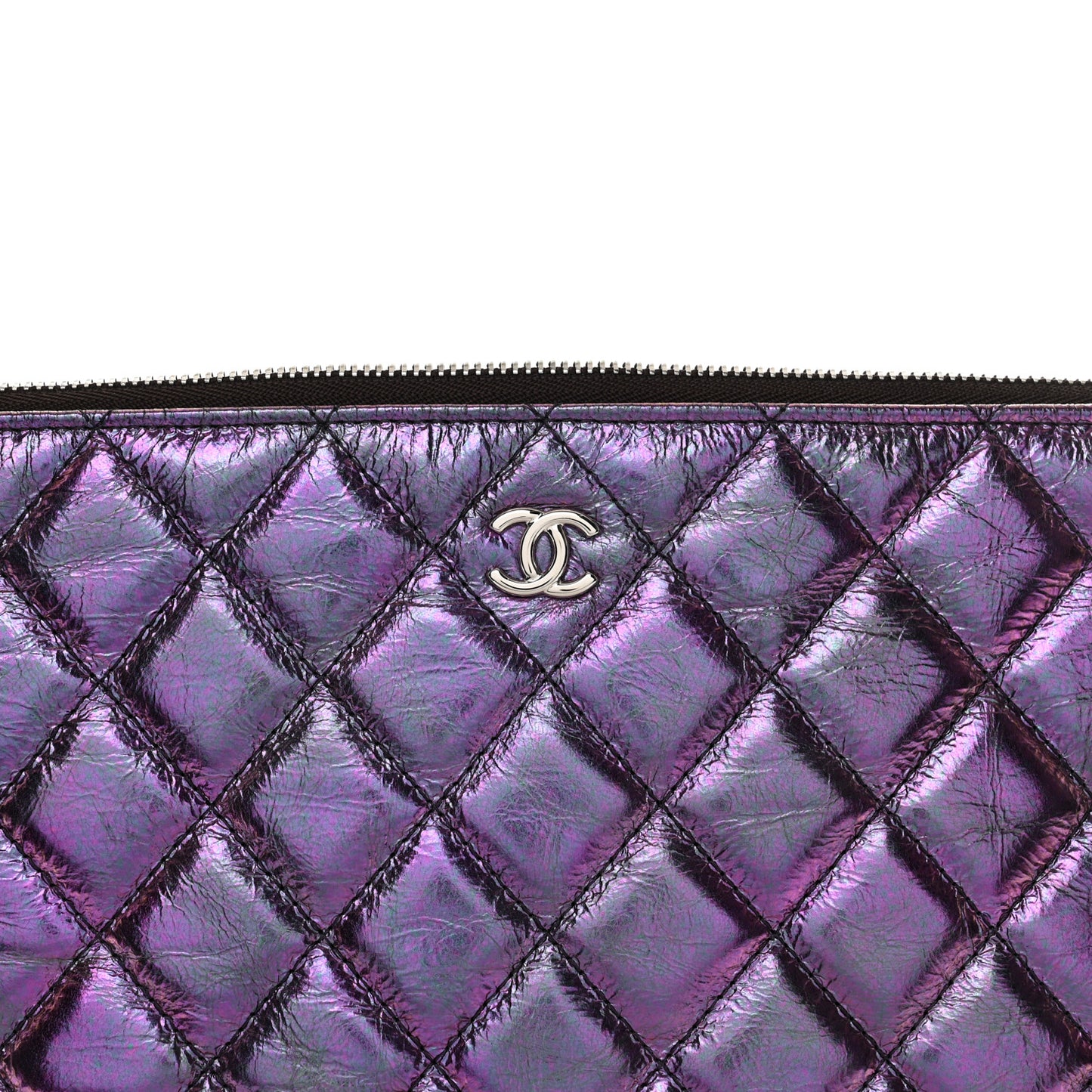 Iridescent Crumpled Calfskin CC Ripples Medium Cosmetic Case Purple