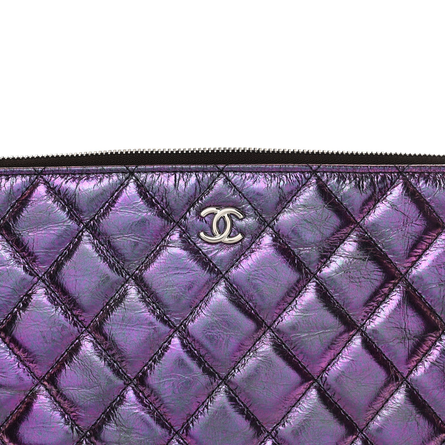 Chanel Iridescent Crumpled Calfskin CC Ripples Medium Cosmetic Case Purple 8 of 12