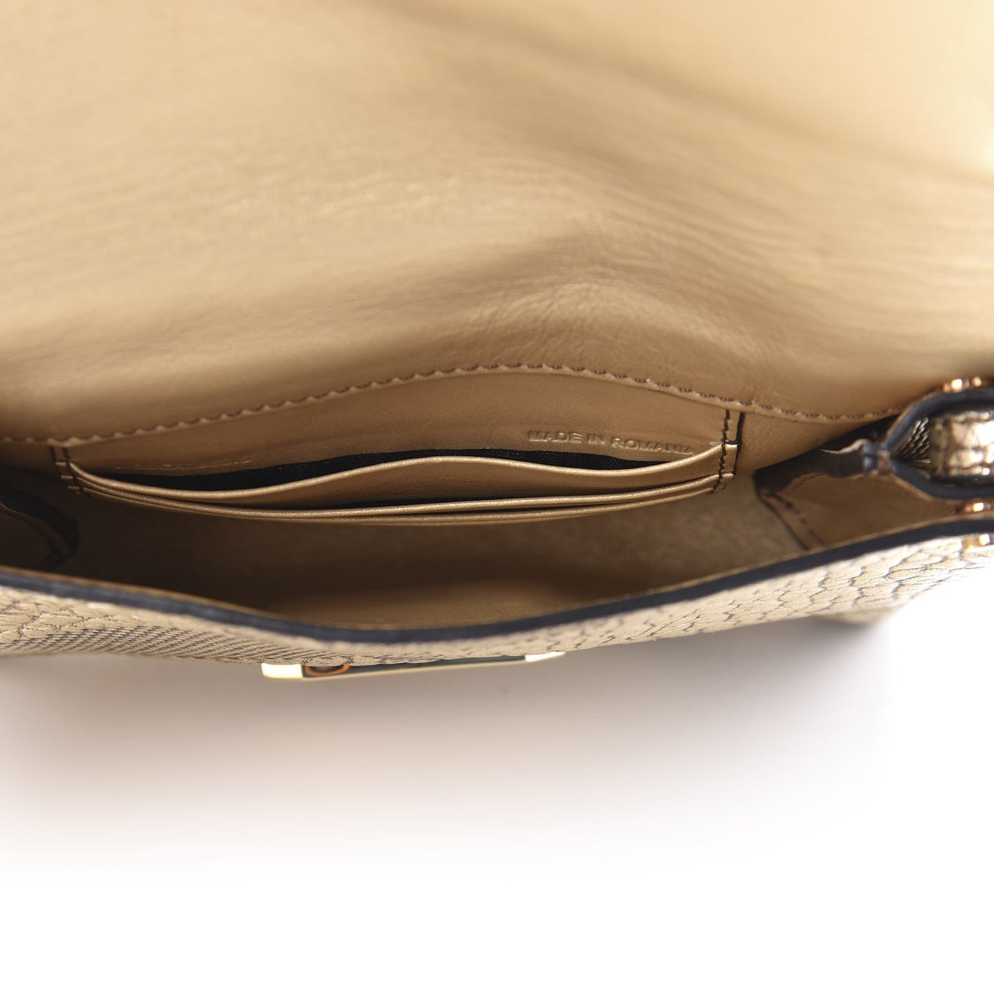 Metallic Signature Grain Calfskin Check Embossed Langley Crossbody Gold