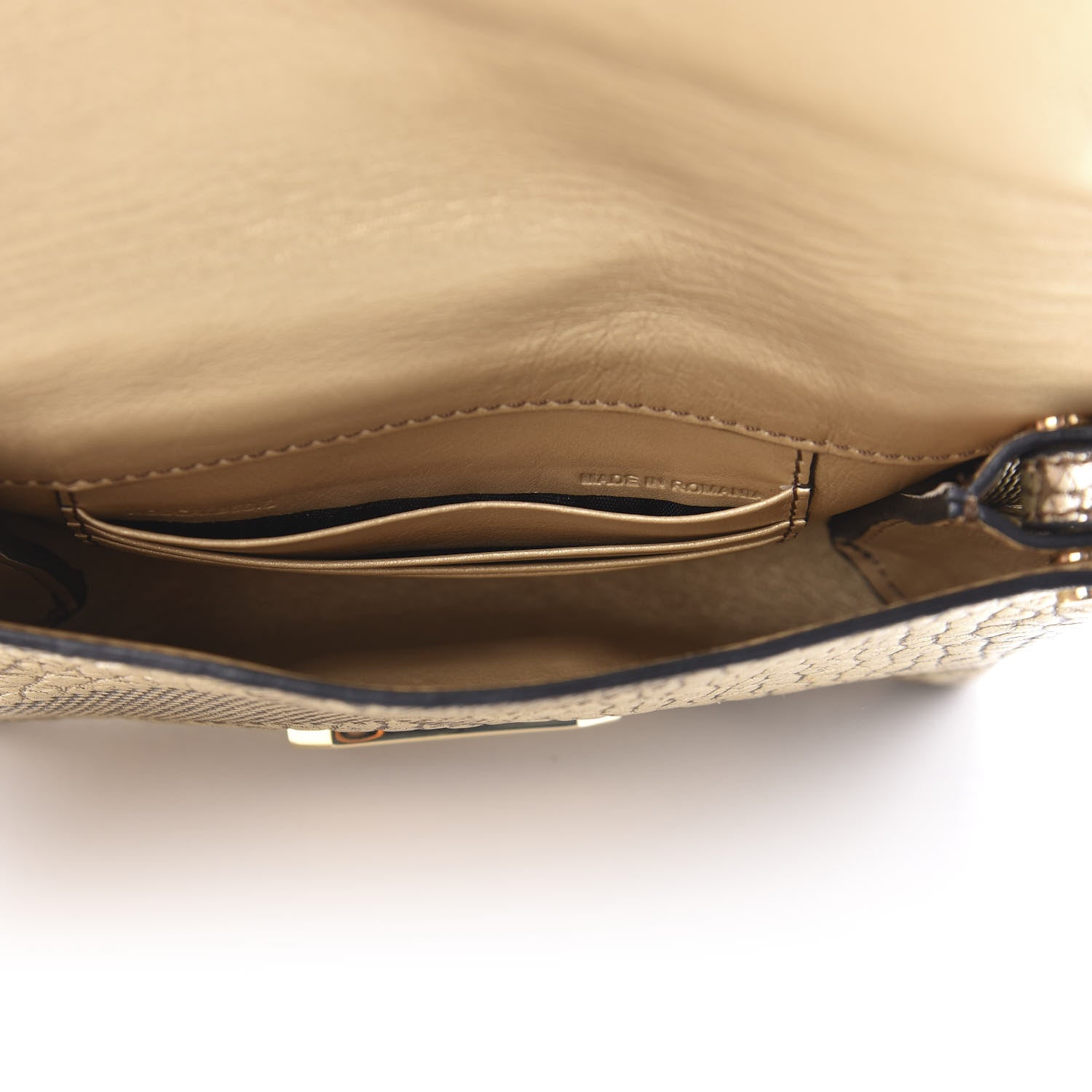 Burberry Metallic Signature Grain Calfskin Check Embossed Langley Crossbody Gold 5 of 10