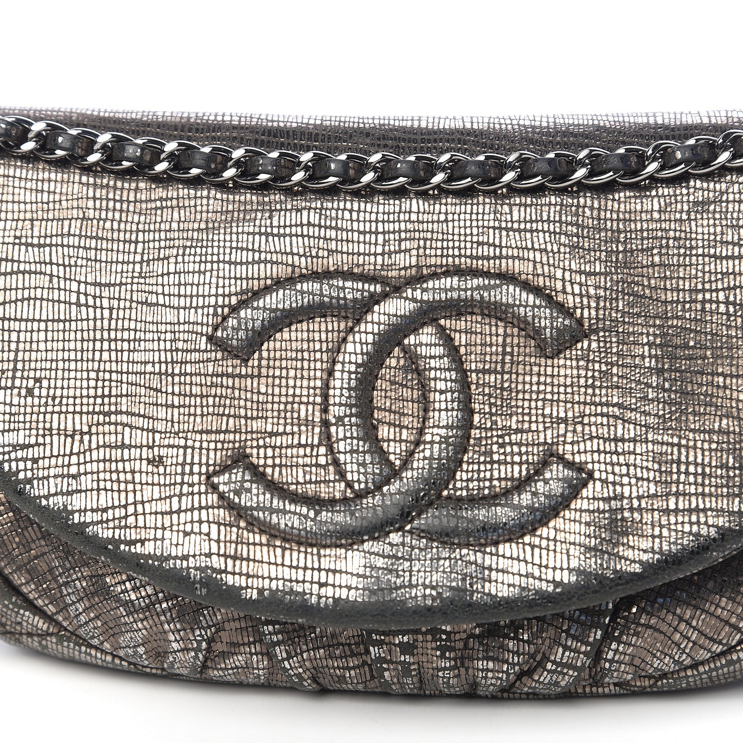 Chanel Iridescent Stamped Calfskin Half Moon Wallet On Chain WOC Silver 16 of 16