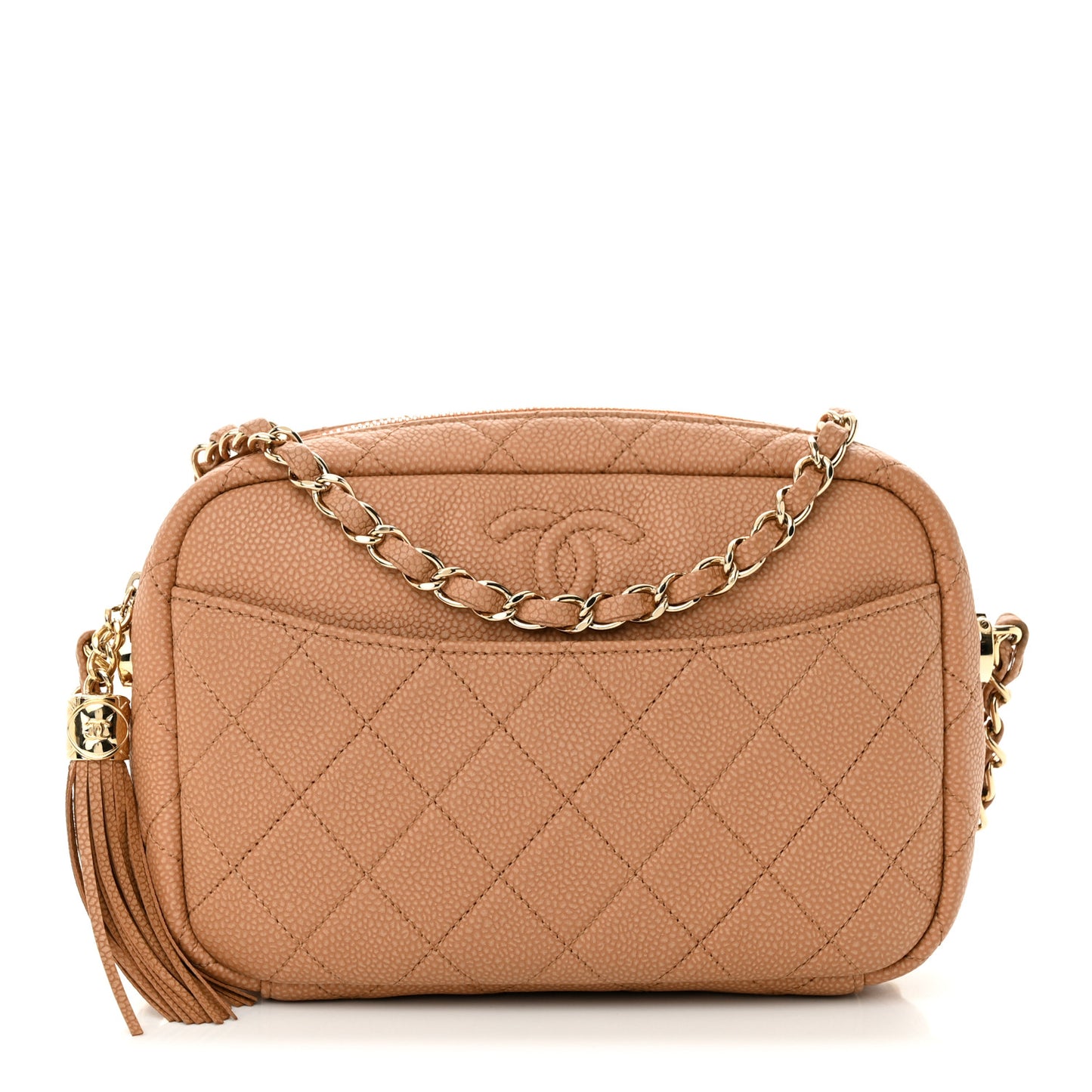 Caviar Quilted Coco Tassel Camera Case Beige