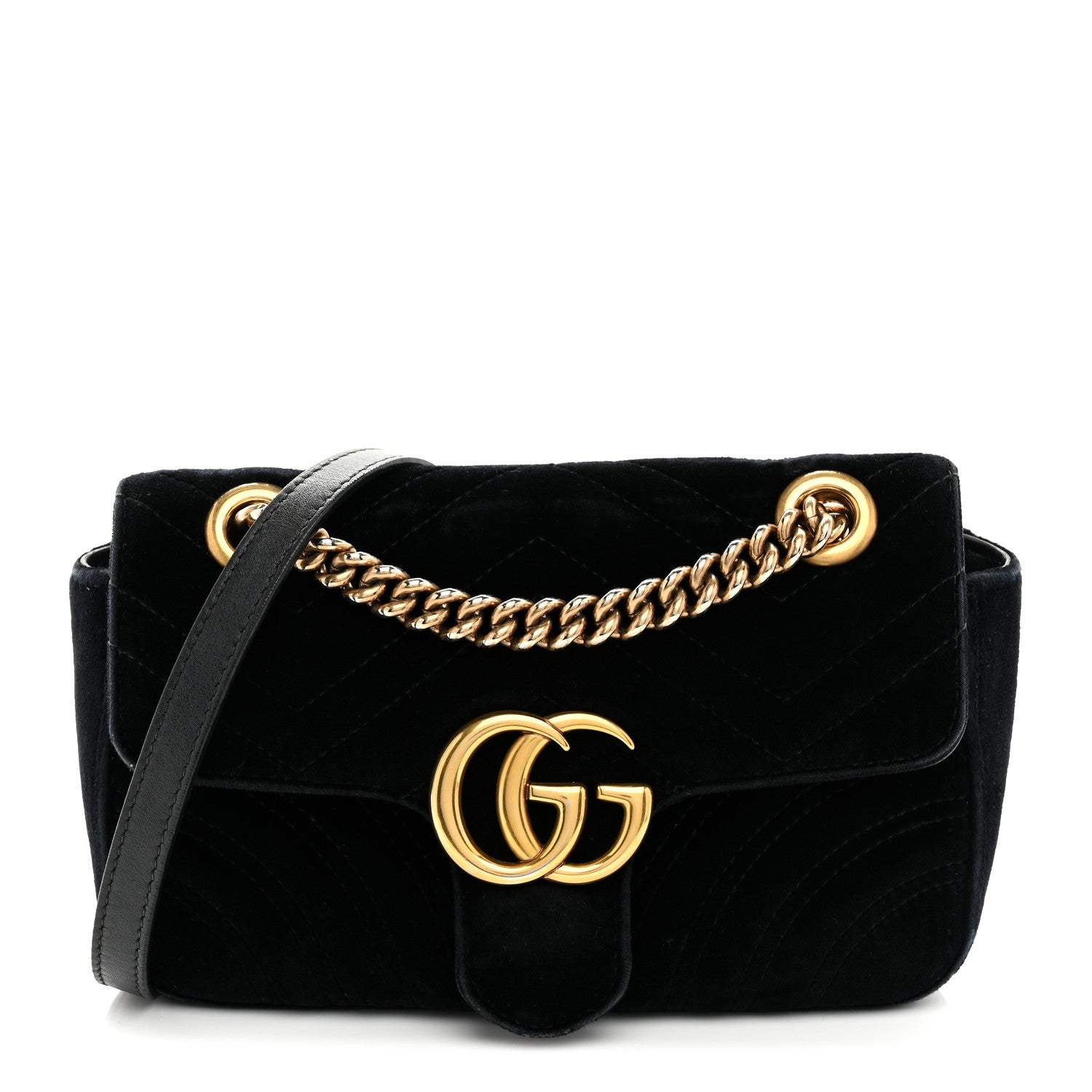 Gucci Velvet Matelasse Mini GG Marmont Shoulder Bag Black 1 of 10
