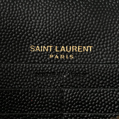 Saint Laurent Grain De Poudre Mixed Matelasse Triquilt Monogram Chain Wallet Black 6 of 16