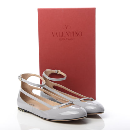 Valentino Garavani Patent Soul Rockstud Cut Out Ankle Strap Ballet Flats 40.5 Pastel Grey 9 of 9