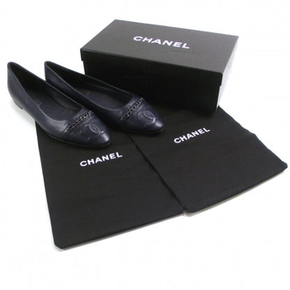 Chanel Leather Logo Chain Ballet Flats 40 Navy 2 of 10