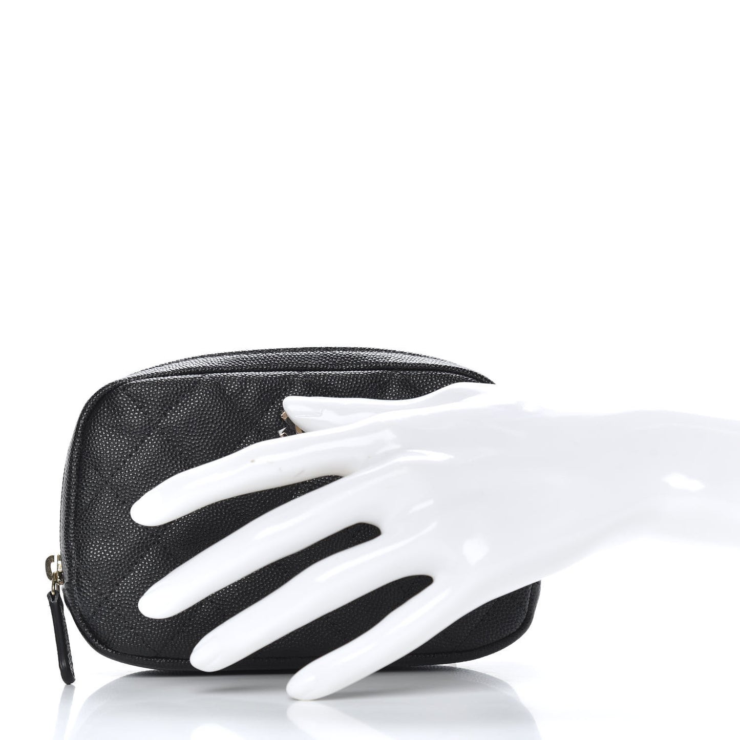 Caviar Quilted Small Curvy Pouch Cosmetic Case Black