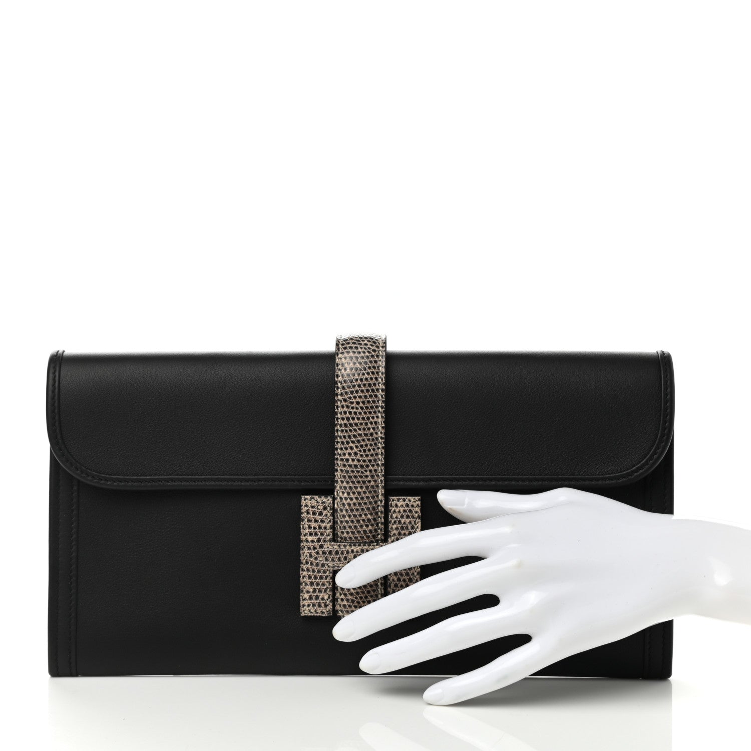 Hermes Swift Lizard Jige Elan Touch 29 Clutch Black Ombre 2 of 7