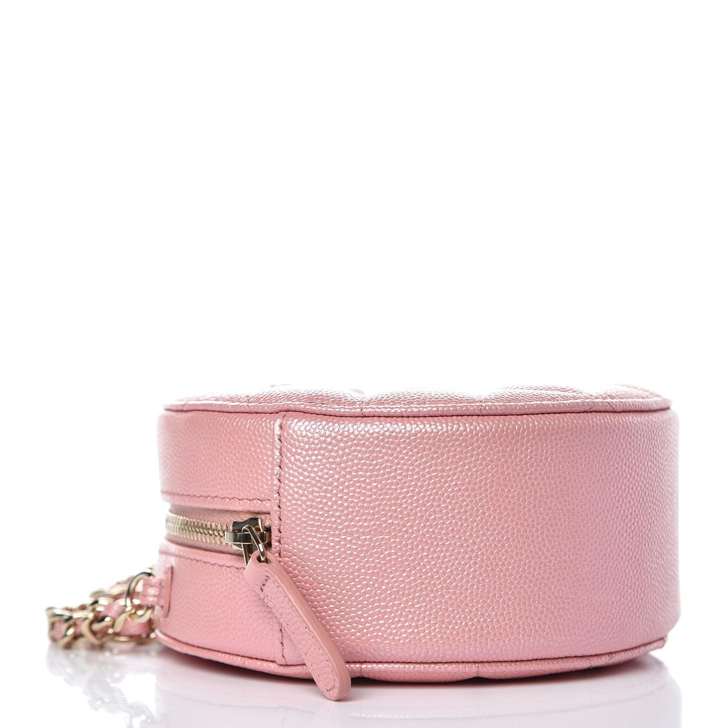 Iridescent Caviar Quilted Round Clutch With Chain Pink