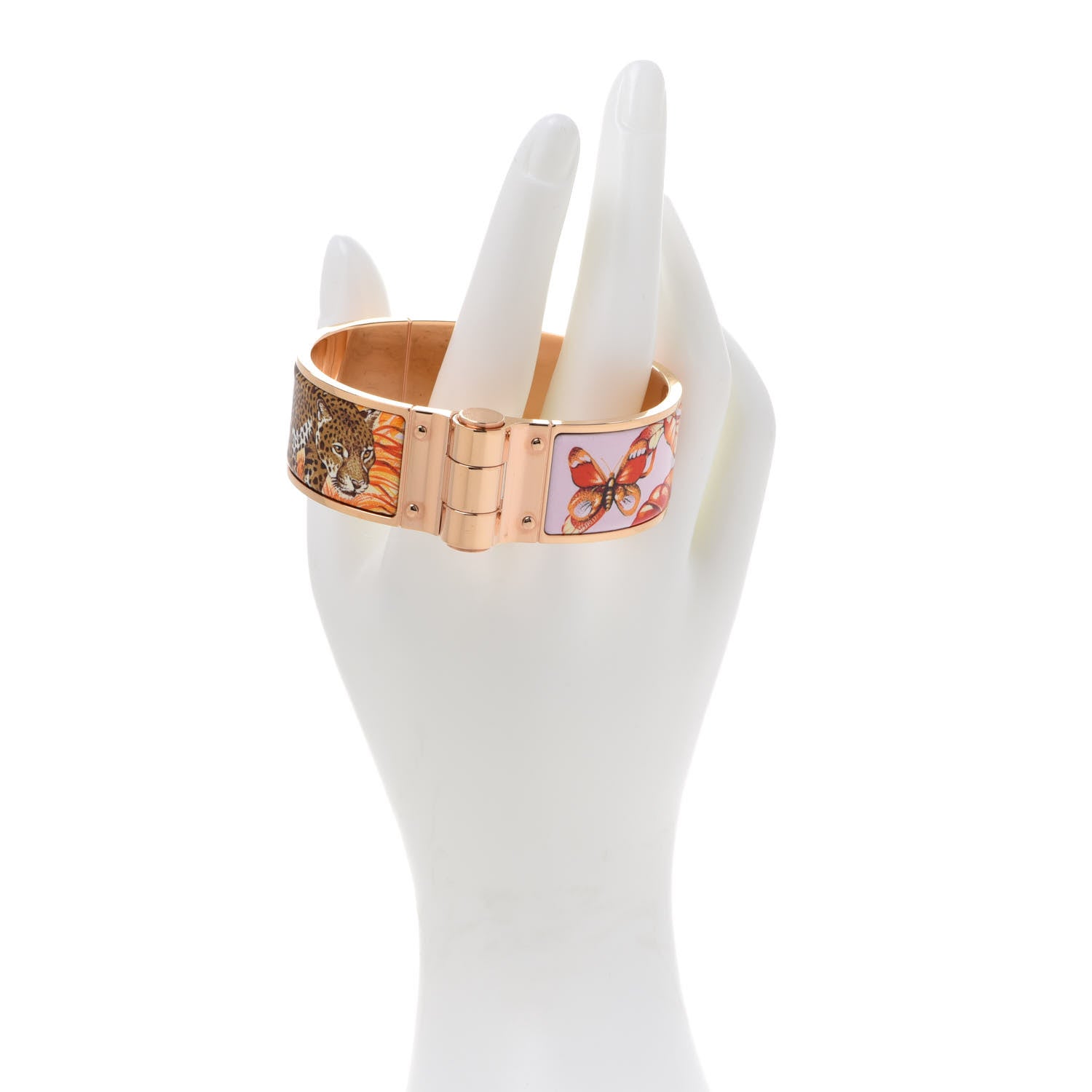 Hermes Enamel Printed Equateur Wide Hinged Bracelet La Vie En Orange 2 of 6