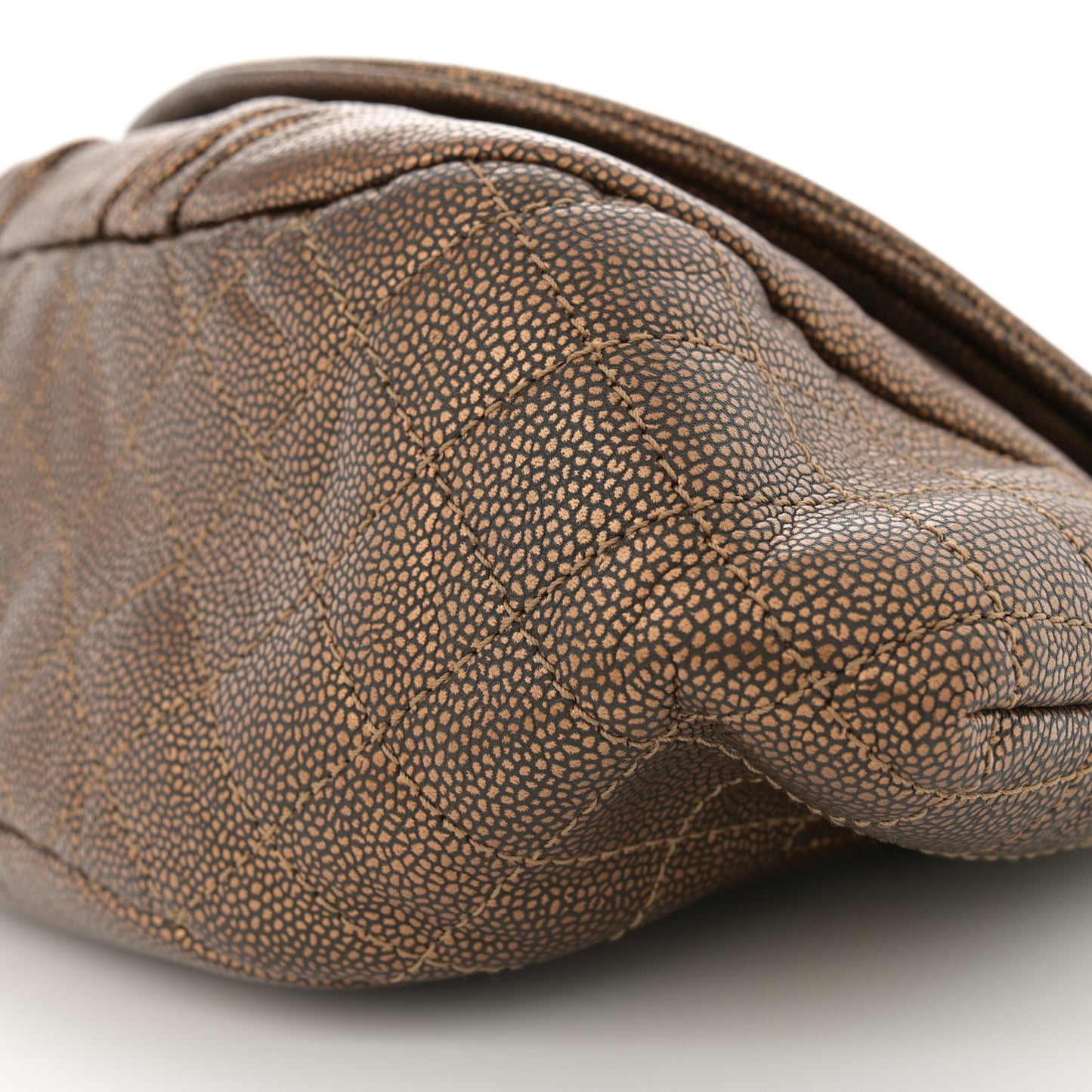 Metallic Caviar Half Moon Large Flap Bronze