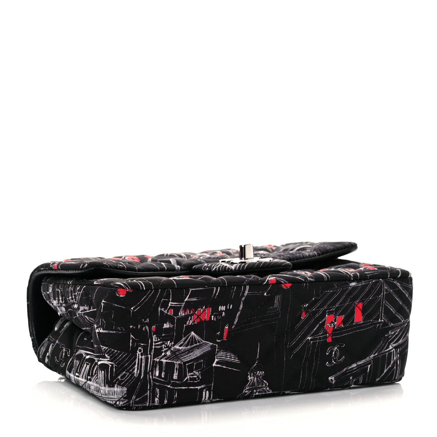 Fabric Printed Paris Rooftops Quilted Mini Rectangular Flap Black Red White