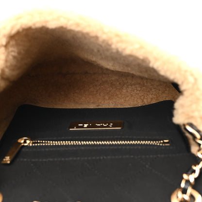 Chanel Shiny Crumpled Sheepskin Shearling CC Mania Flap Bag Black Beige 5 of 11