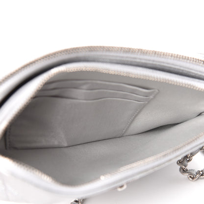 Chanel Metallic Caviar Chevron Quilted Small Vintage Mademoiselle Clutch With Chain Silver 12 of 14