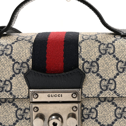 Gucci GG Supreme Monogram Textured Dollar Calfskin Web Mini Padlock Top Handle Shoulder Bag Beige Blue 7 of 9