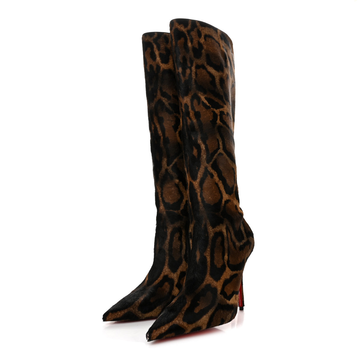 Christian Louboutin Pony Hair Bengali Print Miss Z 100 Knee High Boots 40 Brown 3 of 8