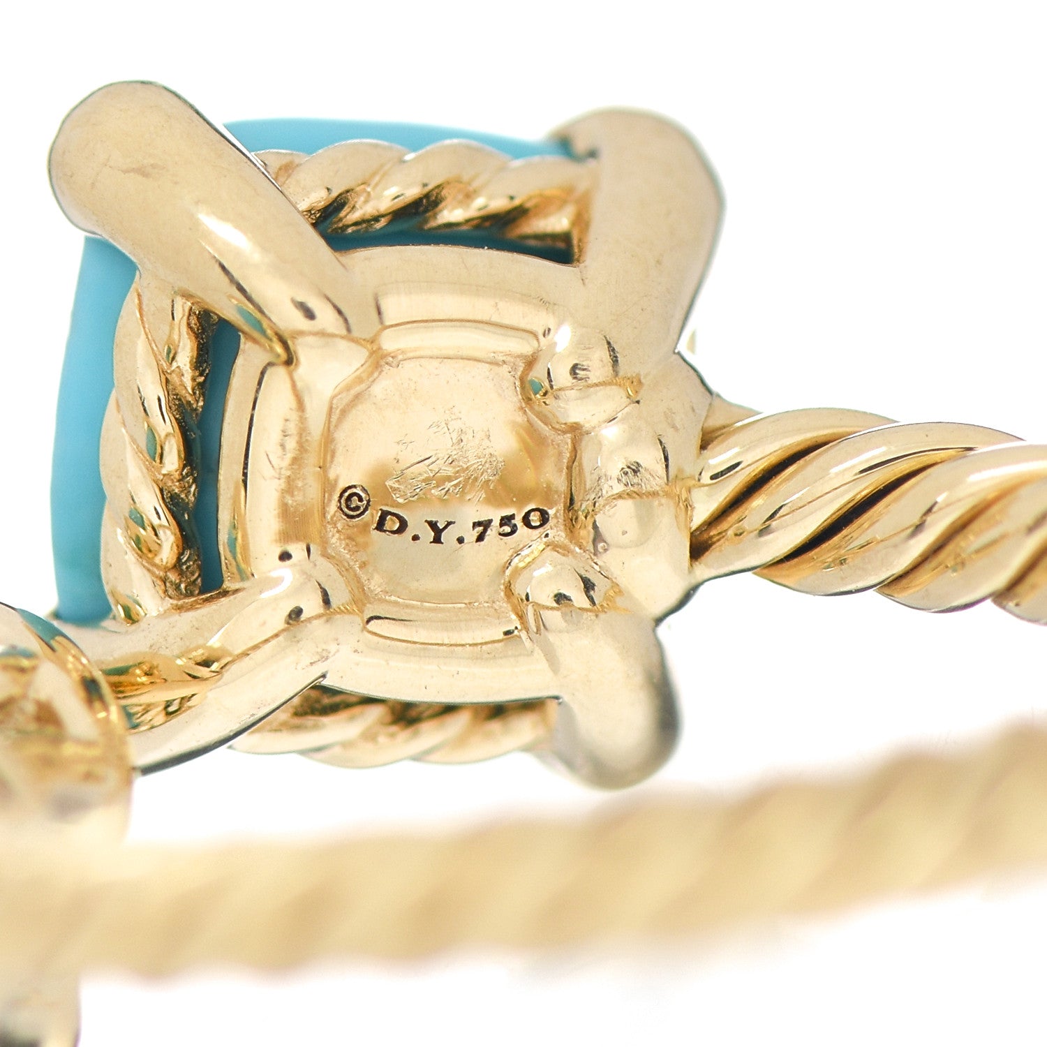 David Yurman 18K Yellow Gold Diamond Turquoise Chatelaine Bypass Ring 50 5.5 5 of 5