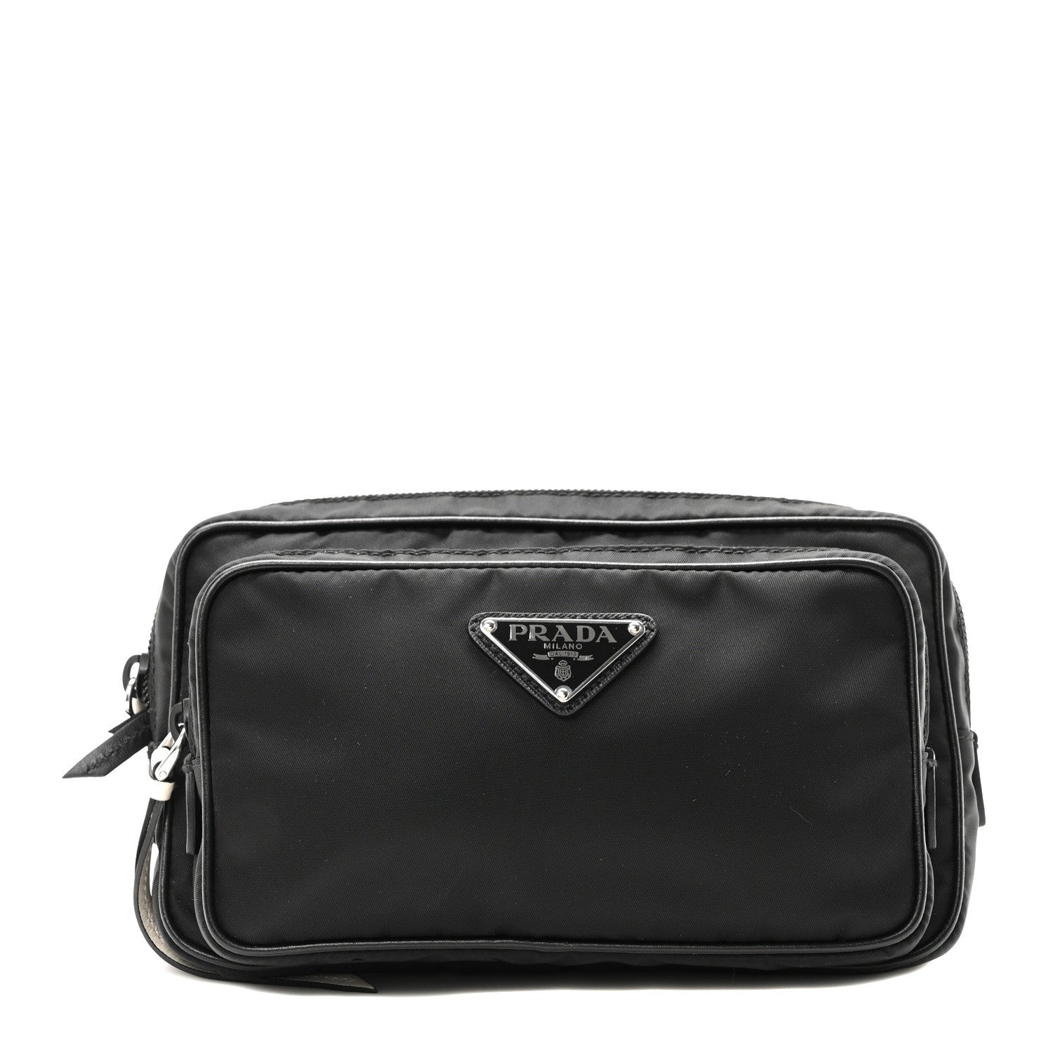 Prada Tessuto Nylon Studded Belt Bag Black White 1 of 10