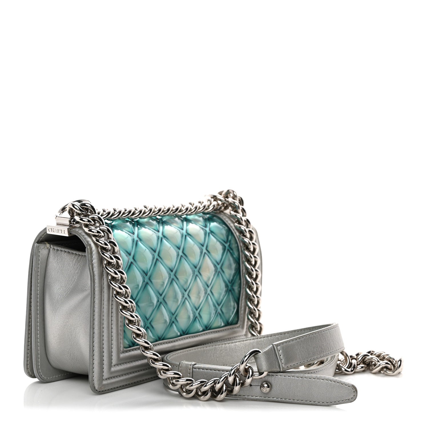 Chanel Metallic Lambskin PVC Quilted Small Boy Flap Blue 3 of 11