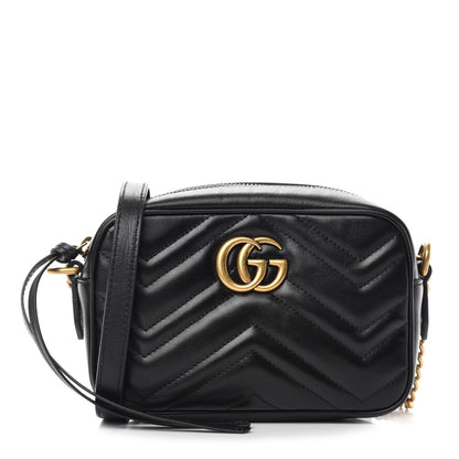 Gucci Calfskin Matelasse Mini GG Marmont Chain Shoulder Bag Black 1 of 11