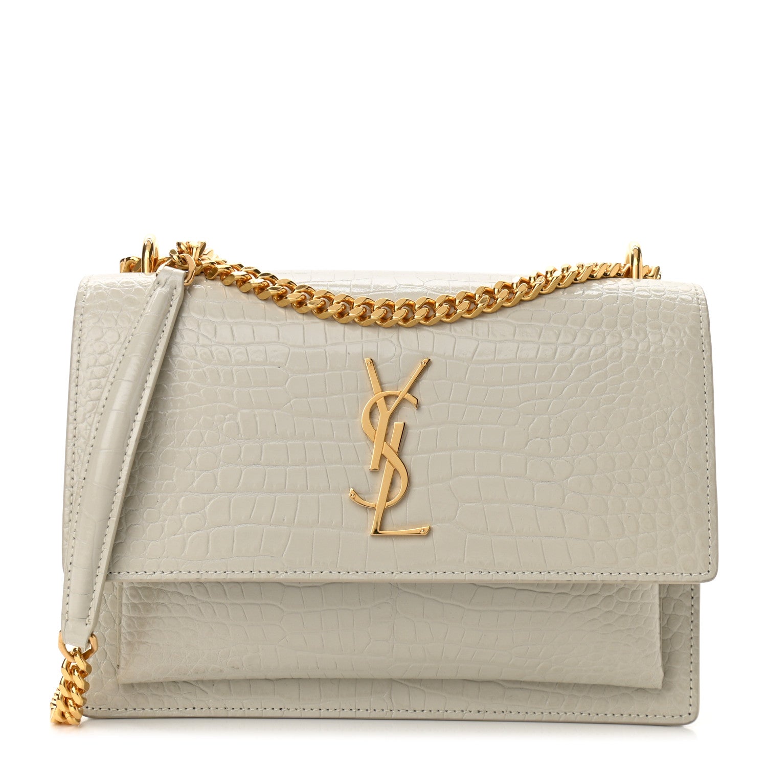 Saint Laurent Calfskin Crocodile Embossed Medium Monogram Sunset Blanc Vintage 1 of 10