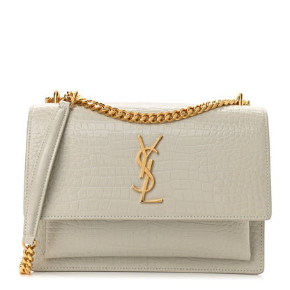 Saint Laurent Calfskin Crocodile Embossed Medium Monogram Sunset Blanc Vintage 1 of 10