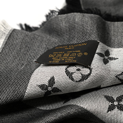 Louis Vuitton Wool Silk Monogram Denim Shawl Black 4 of 5