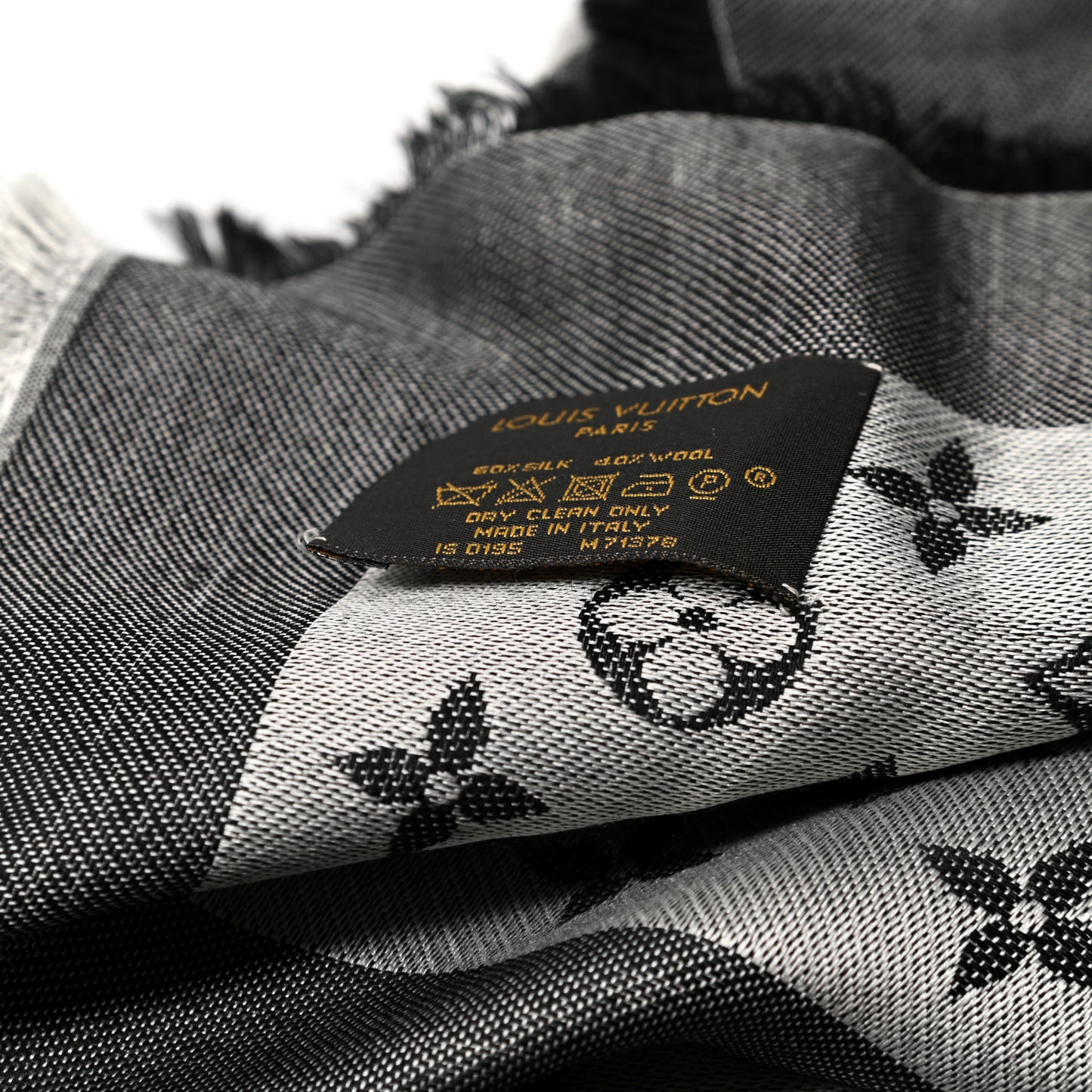 Silk Wool Monogram Denim Shawl Black