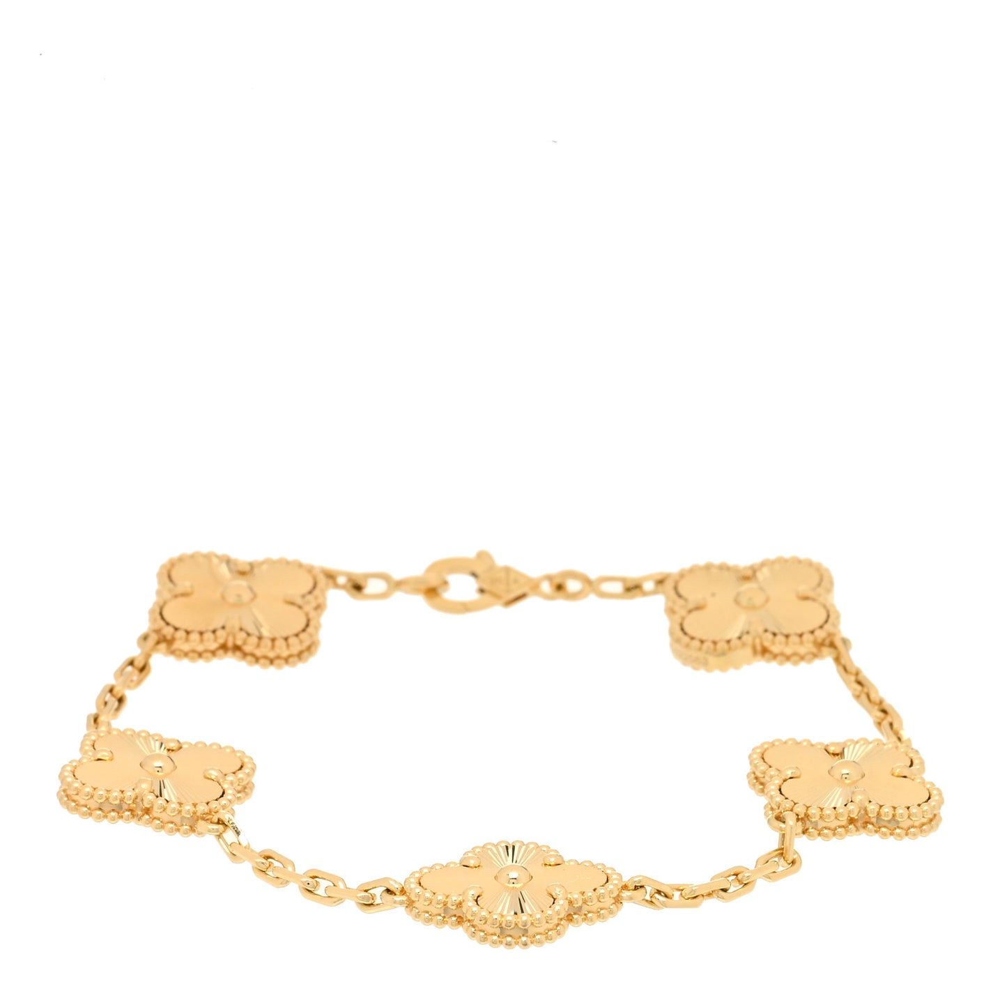 18K Yellow Gold 5 Motifs Guilloche Vintage Alhambra Bracelet