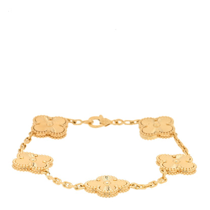 Van Cleef & Arpels 18K Yellow Gold 5 Motifs Guilloche Vintage Alhambra Bracelet 1 of 5