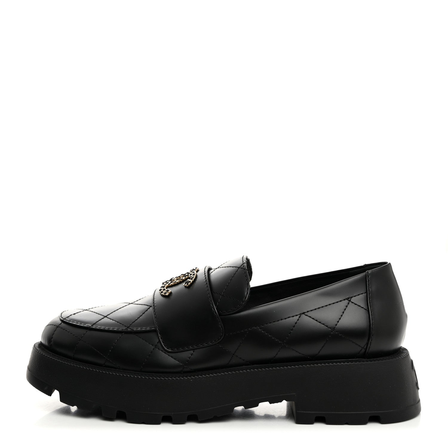 Chanel Calfskin Stitched CC Loafers 40.5 Black 1 of 9
