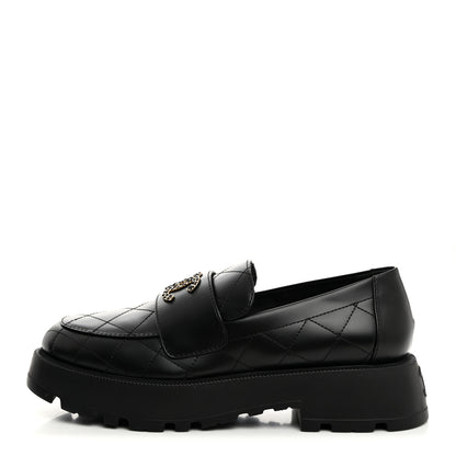 Chanel Calfskin Stitched CC Loafers 40.5 Black 1 of 9