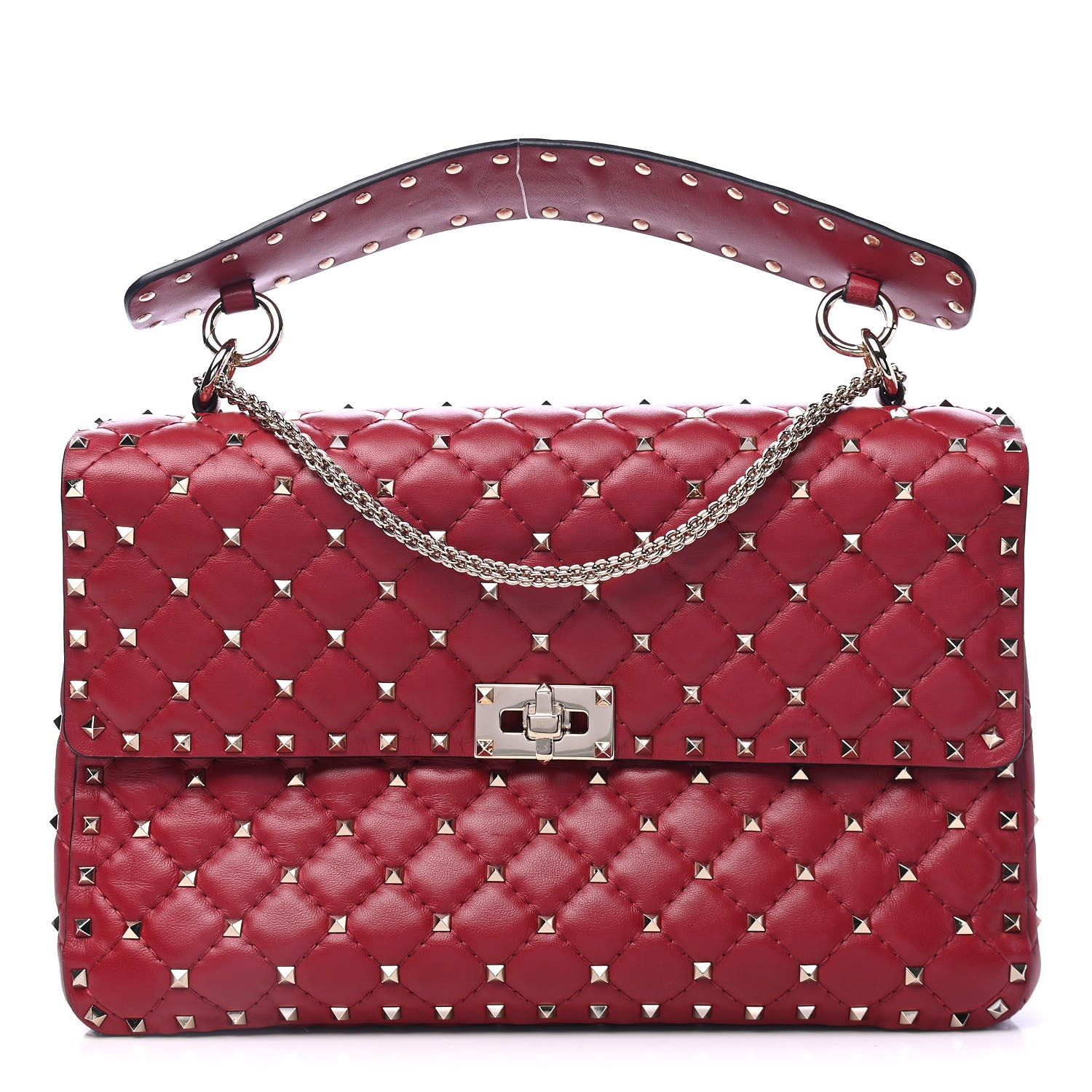 Valentino Garavani Lambskin Large Rockstud Spike Shoulder Bag Red 1 of 4