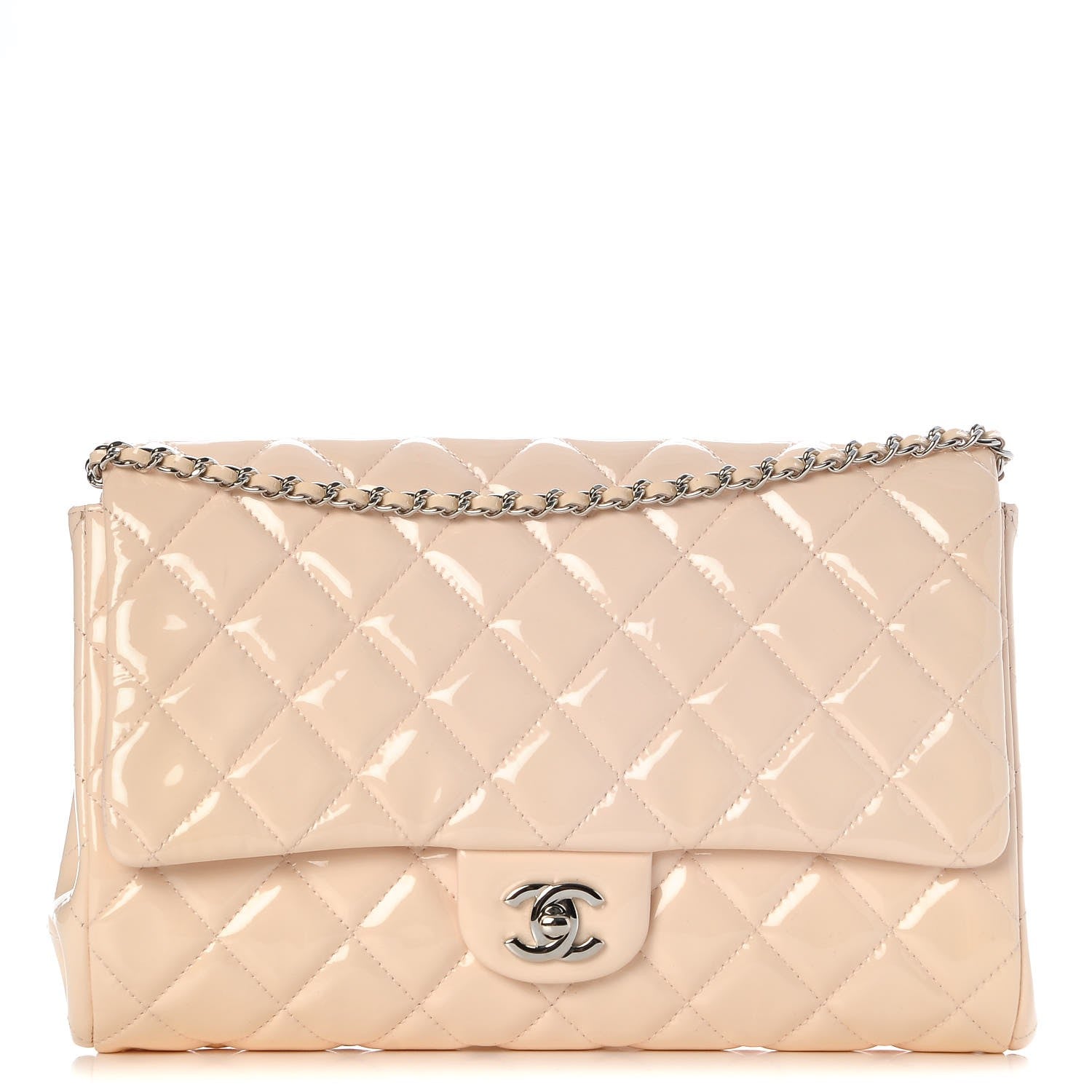 Chanel Patent Quilted Clutch with Chain Flap Beige 1 of 10
