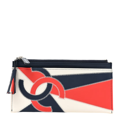 Chanel Lambskin CC Tassel Zip Pouch White Blue Red 1 of 11